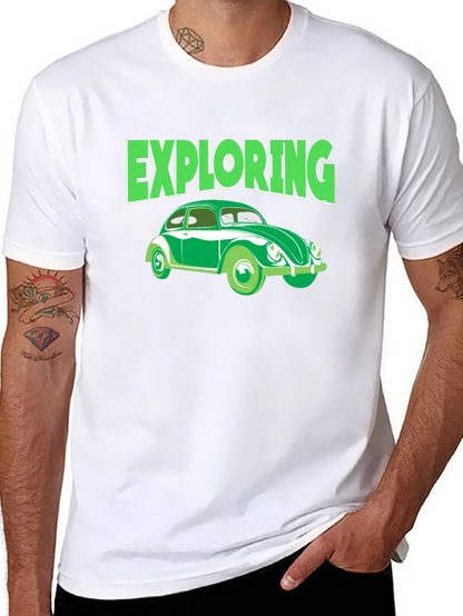 Camiseta Negra Exploring Coche Clásico