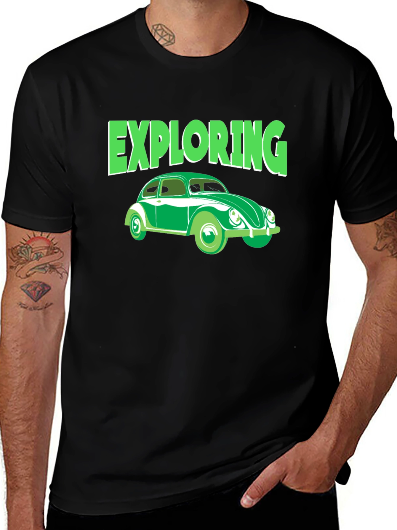 Camiseta Negra Exploring Coche Clásico