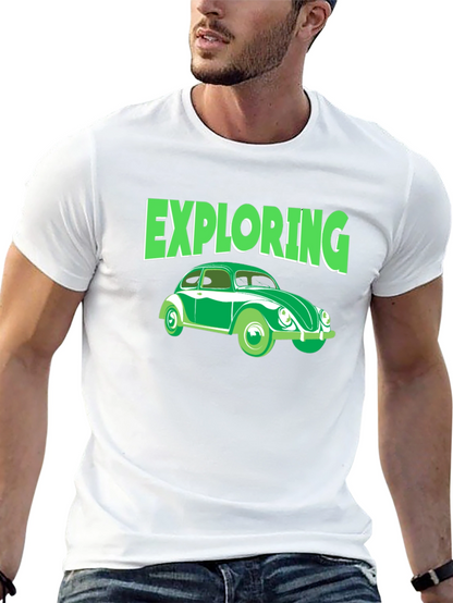 Camiseta Negra Exploring Coche Clásico