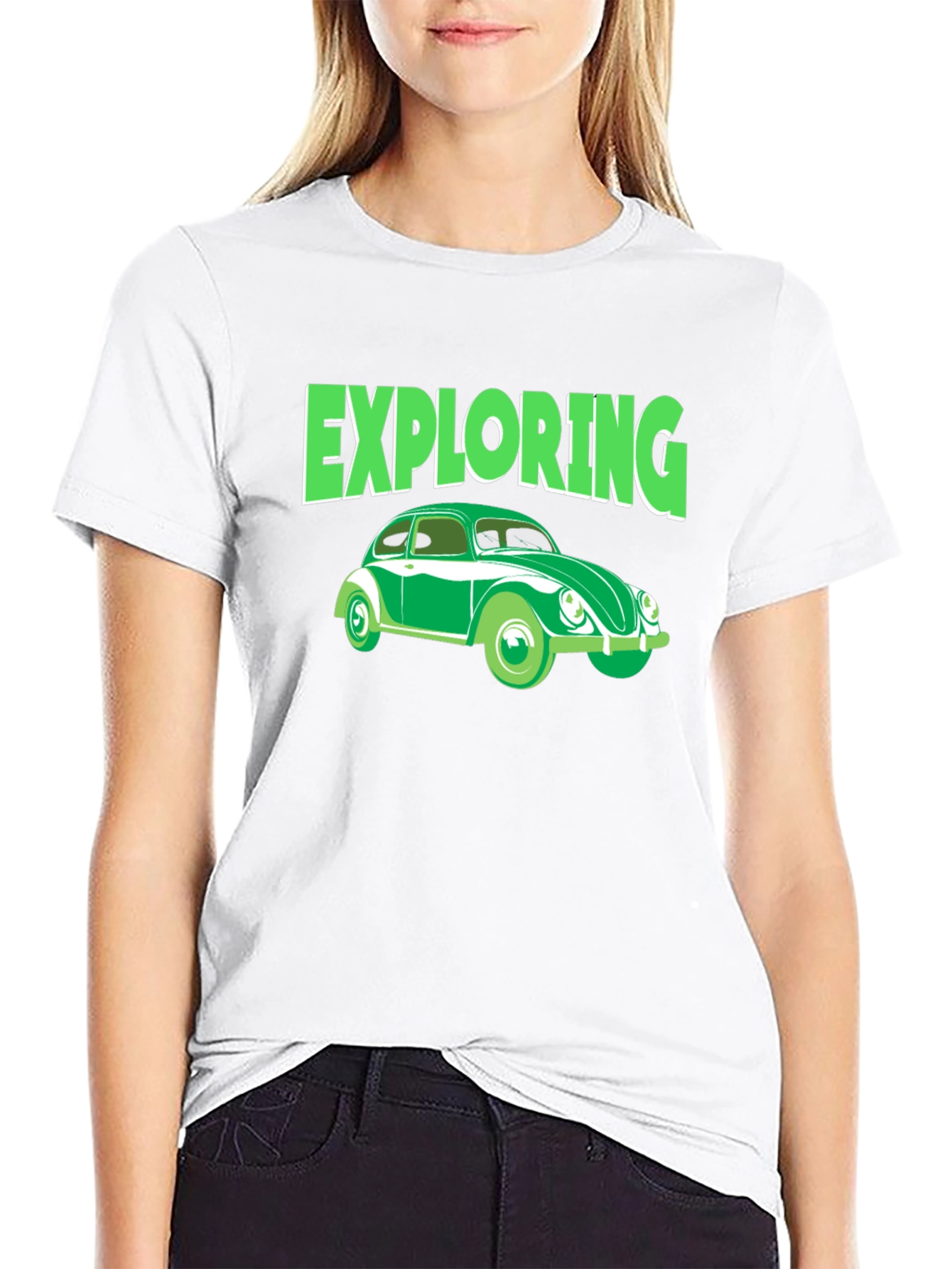 Camiseta Negra Exploring Coche Clásico