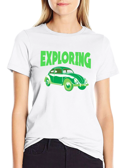 Camiseta Negra Exploring Coche Clásico