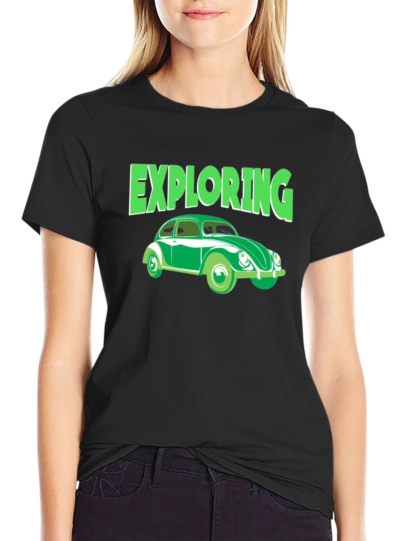 Camiseta Negra Exploring Coche Clásico