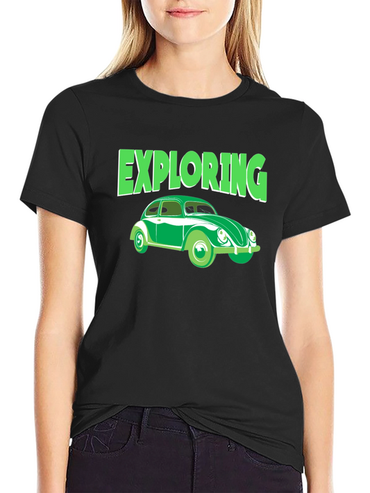 Camiseta Negra Exploring Coche Clásico