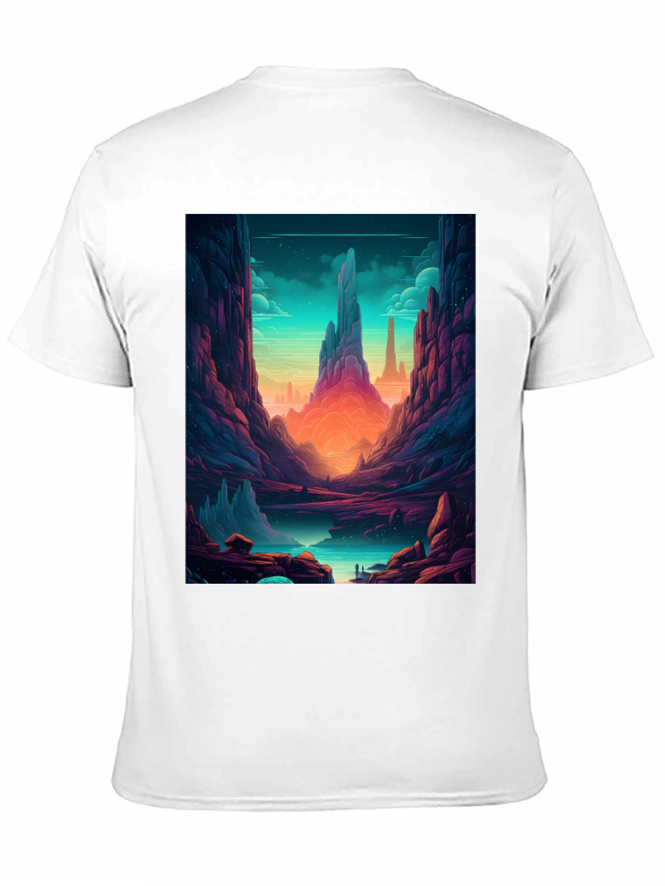 Camiseta Negra con Diseño de Paisaje Fantástico