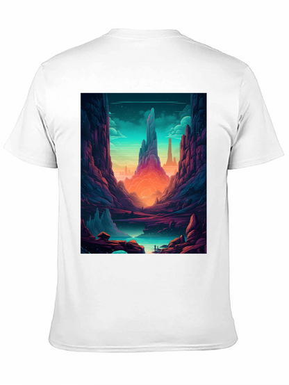 Camiseta Negra con Diseño de Paisaje Fantástico