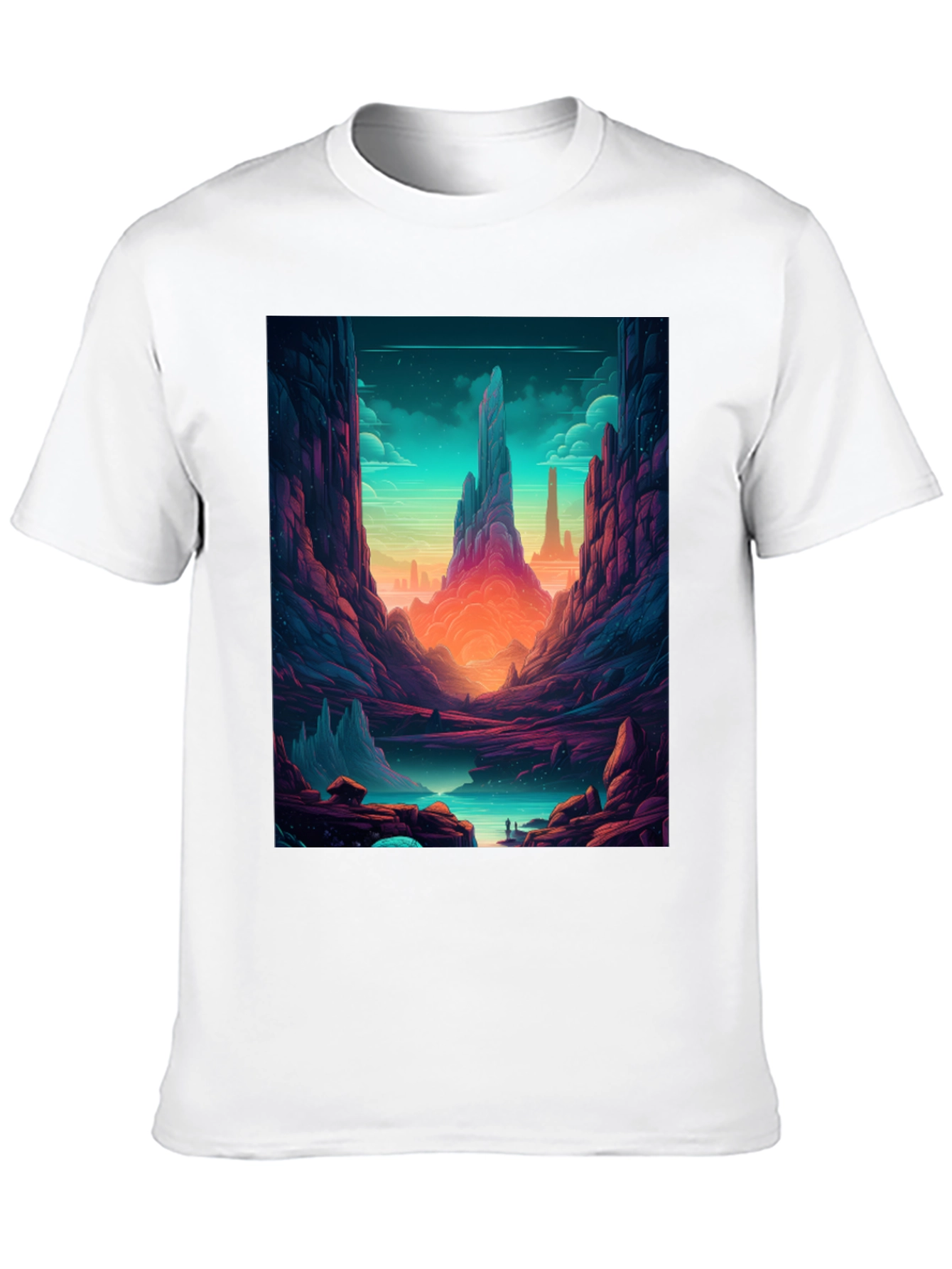 Camiseta Negra con Diseño de Paisaje Fantástico