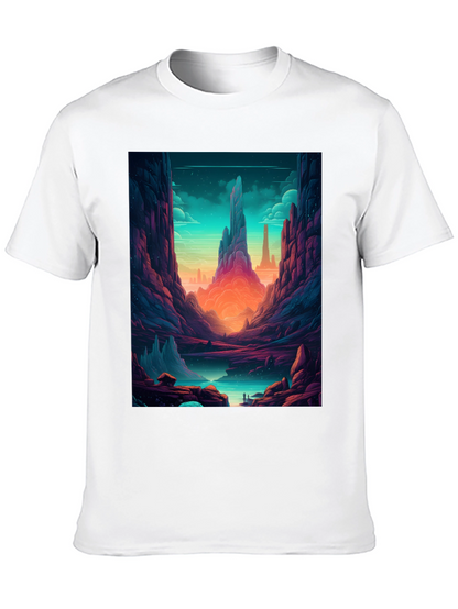 Camiseta Negra con Diseño de Paisaje Fantástico