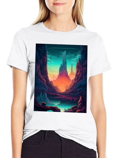Camiseta Negra con Diseño de Paisaje Fantástico
