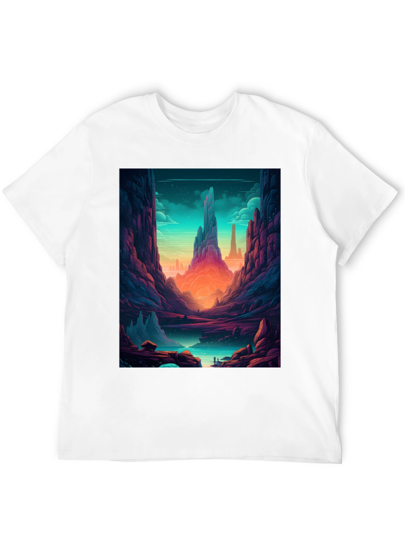Camiseta Negra con Diseño de Paisaje Fantástico