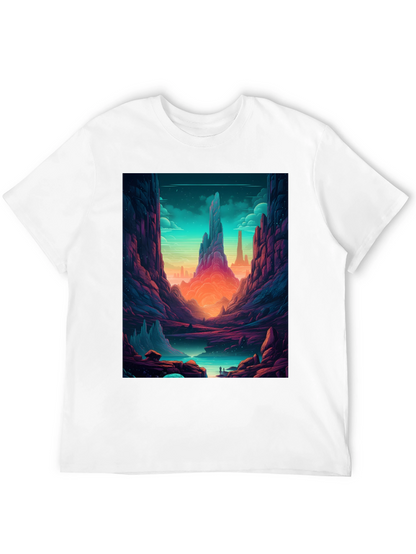 Camiseta Negra con Diseño de Paisaje Fantástico