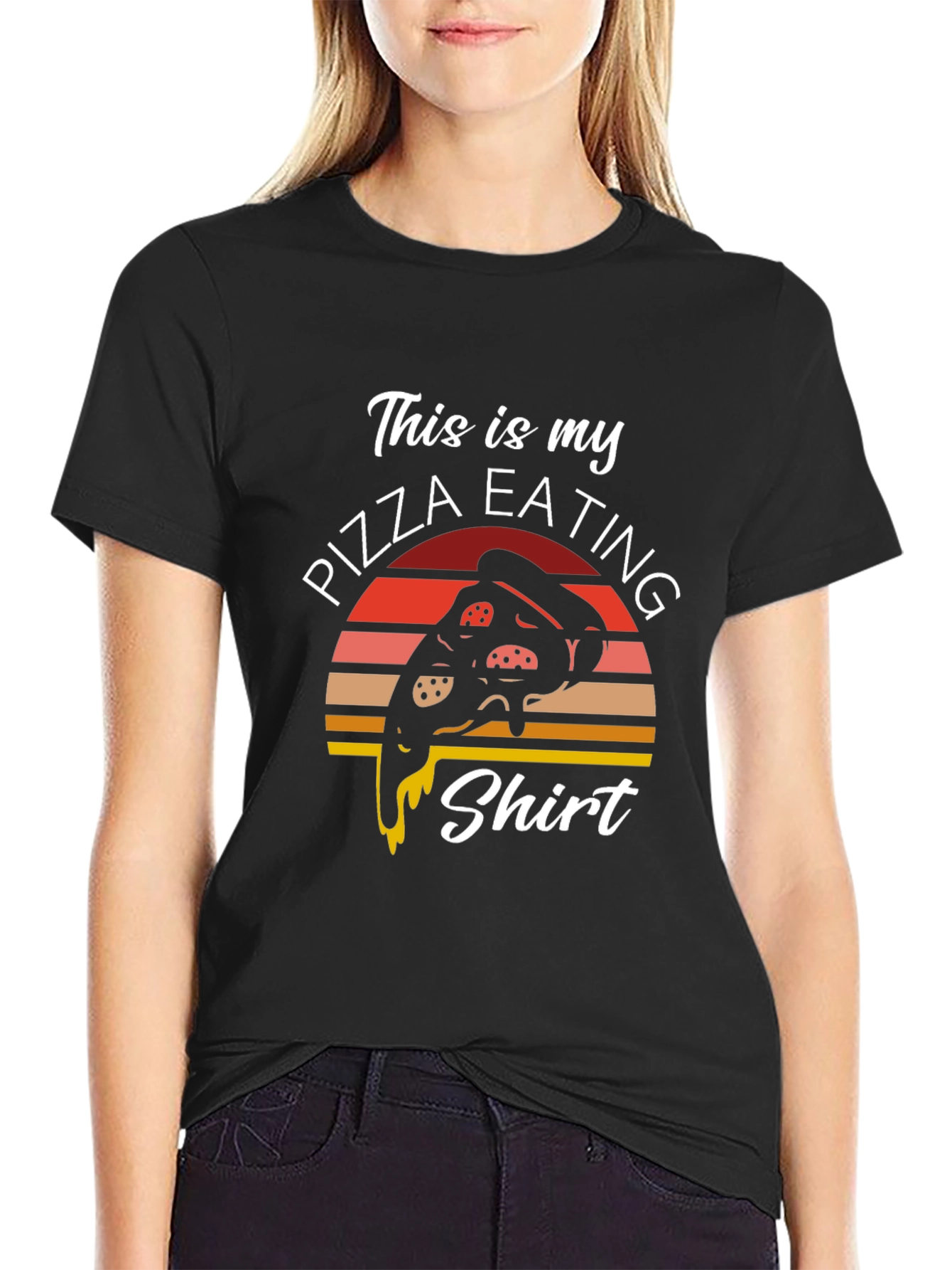 Camiseta Negra Pizza Eating Shirt