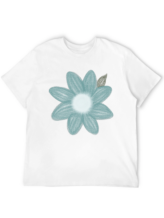 Camiseta Negra con Diseño de Flor Azul