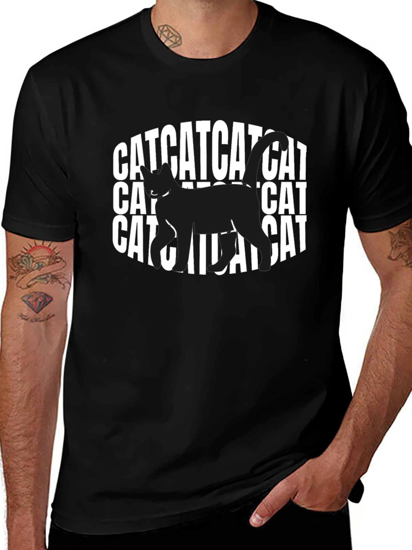 Camiseta Negra con Diseño de Gato CAT