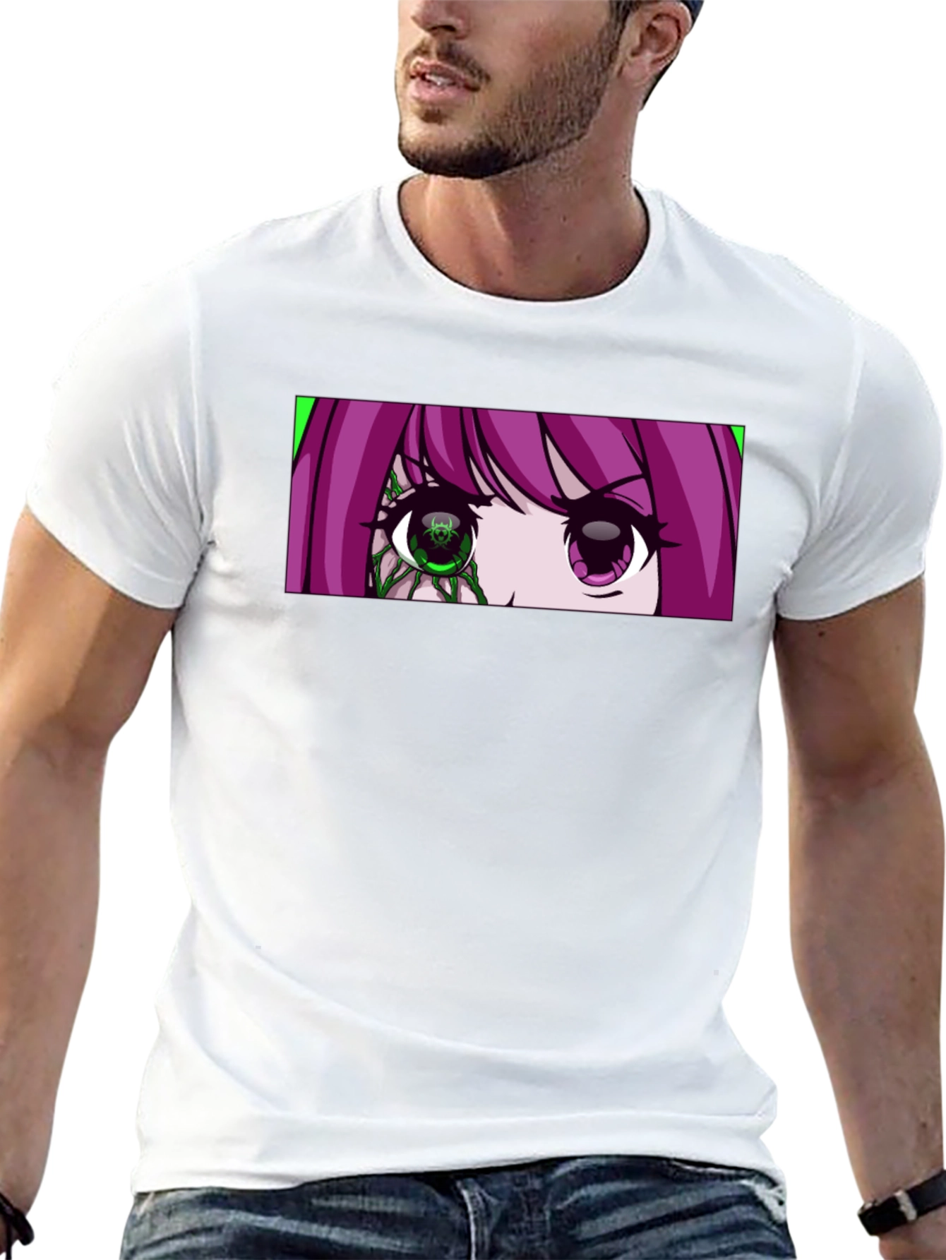 Camiseta Negra con Diseño Anime de Ojos