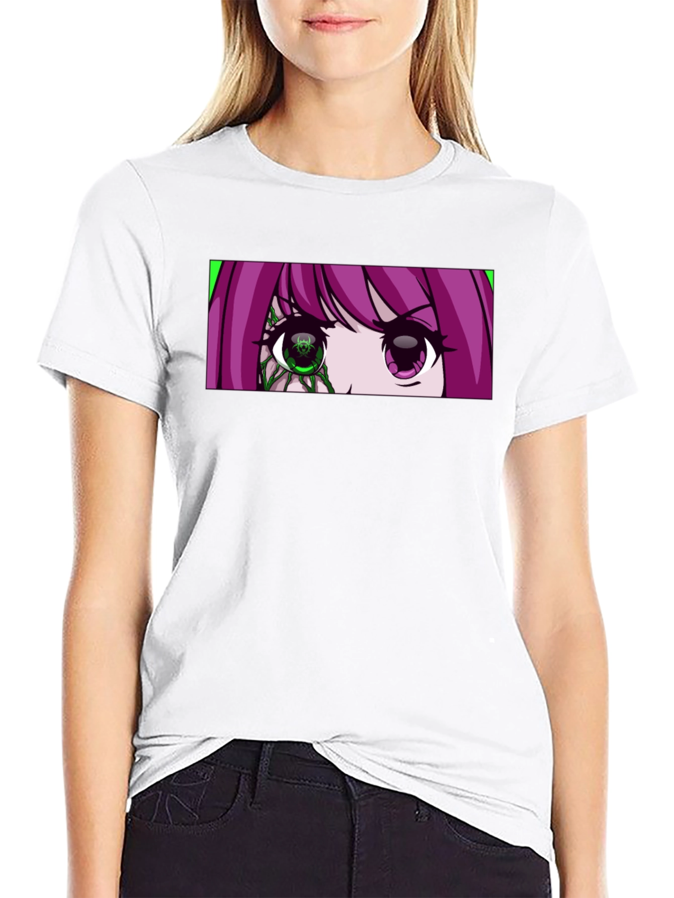 Camiseta Negra con Diseño Anime de Ojos