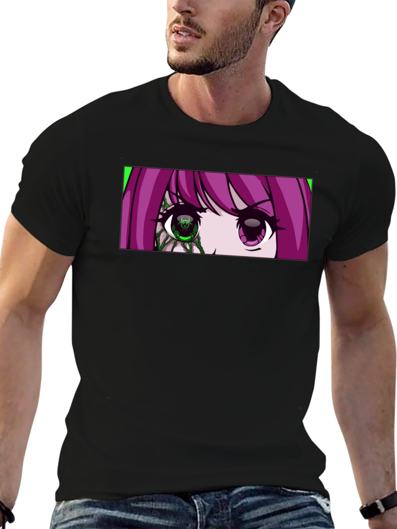 Camiseta Negra con Diseño Anime de Ojos
