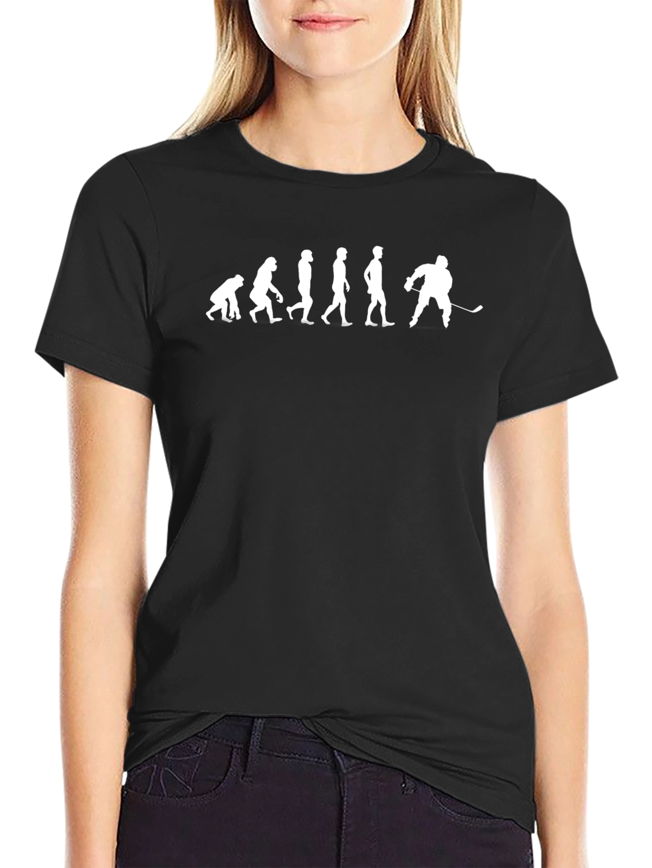 Camiseta Hombre Negra Evolución Hockey Divertida