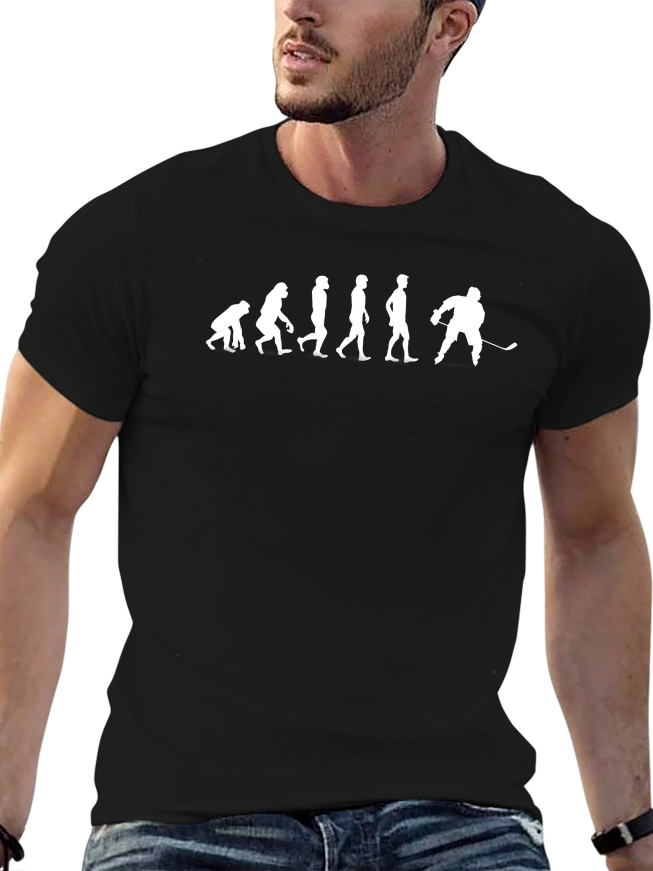 Camiseta Hombre Negra Evolución Hockey Divertida