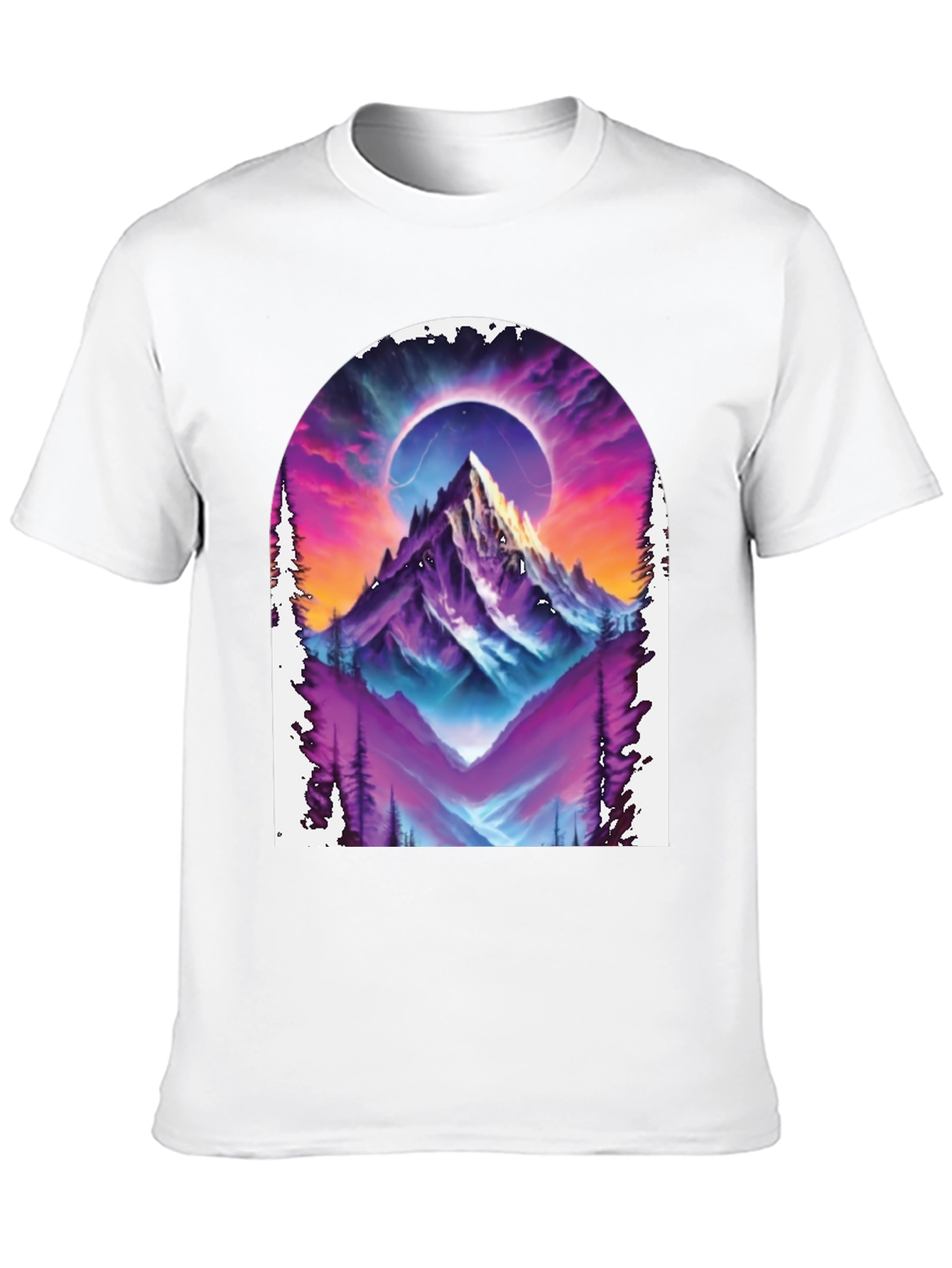 Camiseta Negra con Diseño de Montaña Cósmica