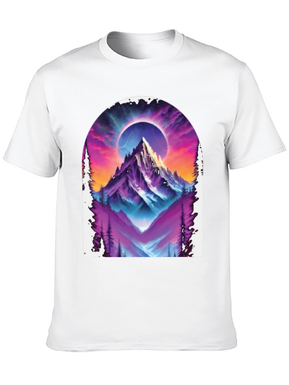 Camiseta Negra con Diseño de Montaña Cósmica