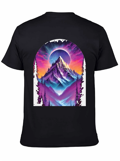 Camiseta Negra con Diseño de Montaña Cósmica