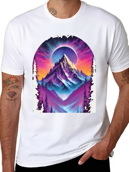 Camiseta Negra con Diseño de Montaña Cósmica