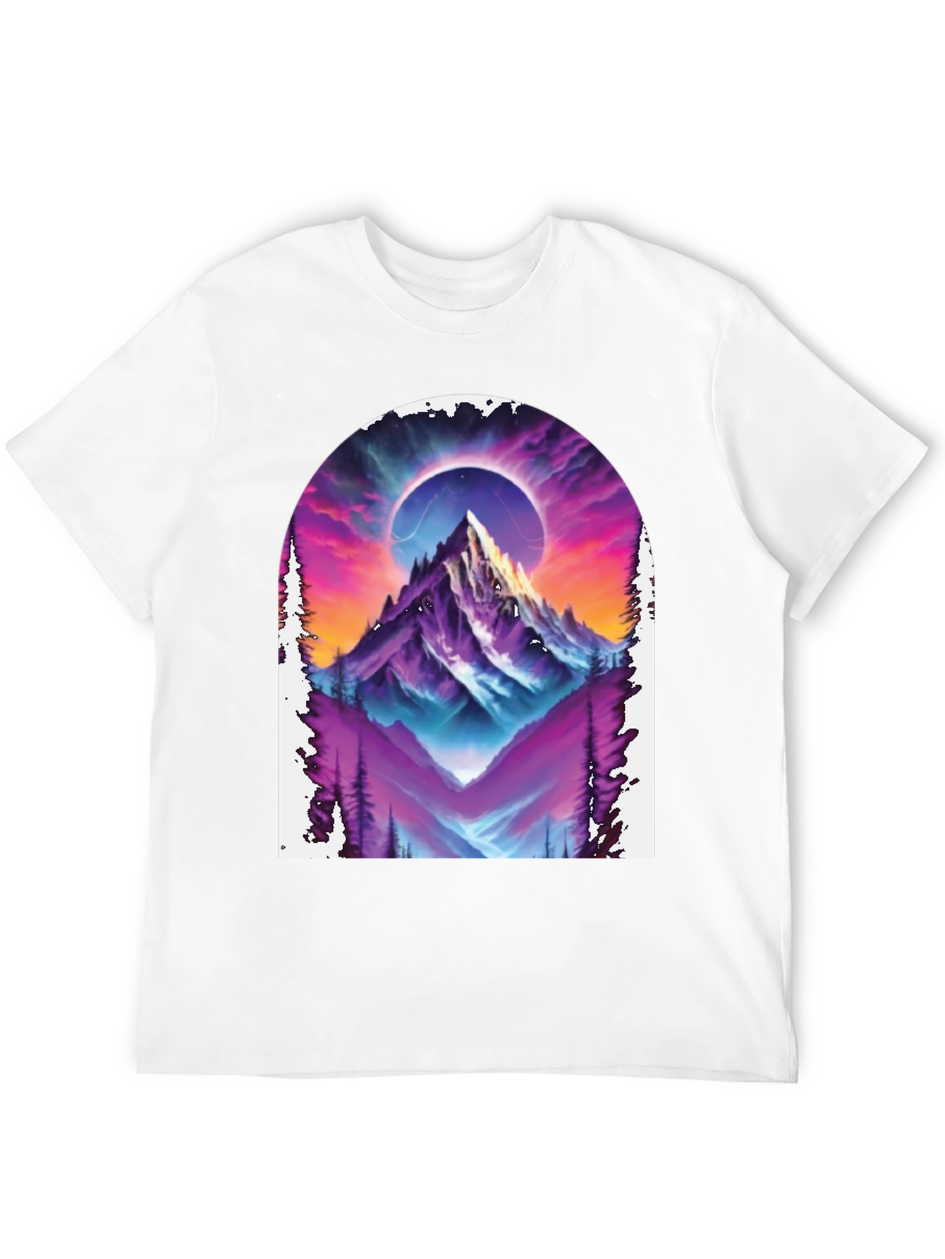 Camiseta Negra con Diseño de Montaña Cósmica