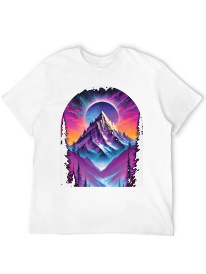 Camiseta Negra con Diseño de Montaña Cósmica