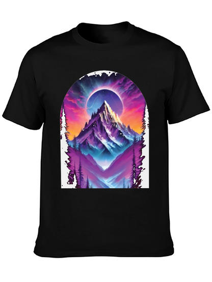 Camiseta Negra con Diseño de Montaña Cósmica