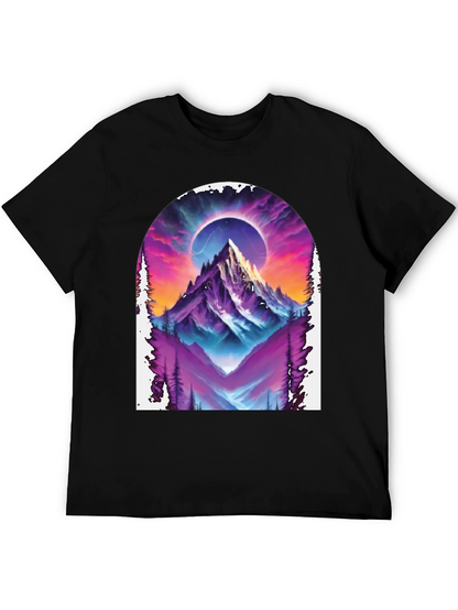 Camiseta Negra con Diseño de Montaña Cósmica