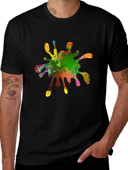 Camiseta Negra con Estampado de Salpicadura de Pintura