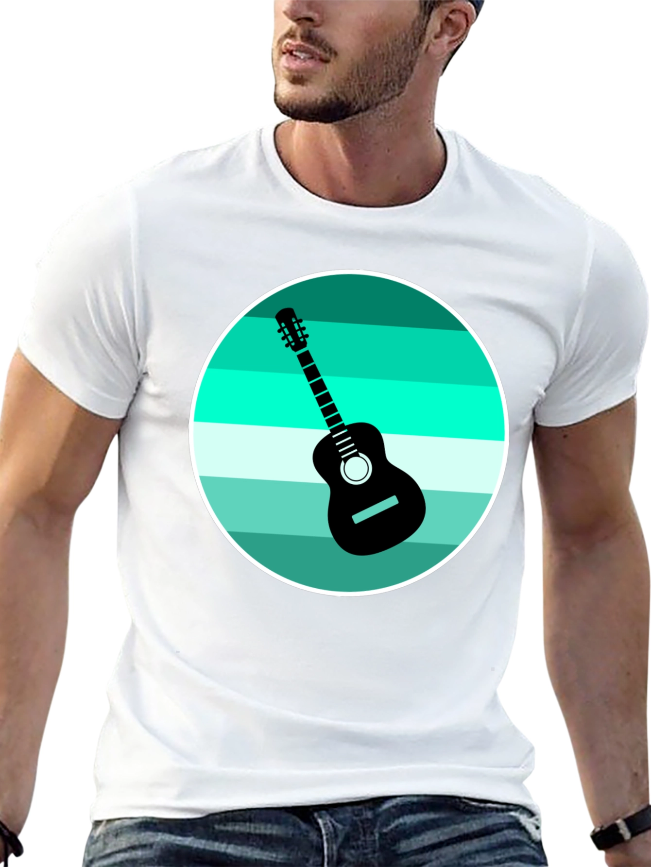 Camiseta Negra con Diseño de Guitarra Retro