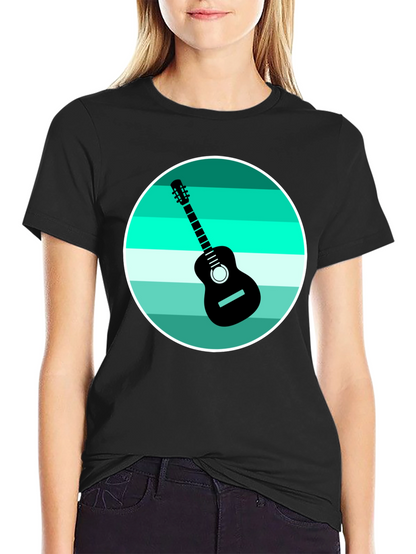 Camiseta Negra con Diseño de Guitarra Retro