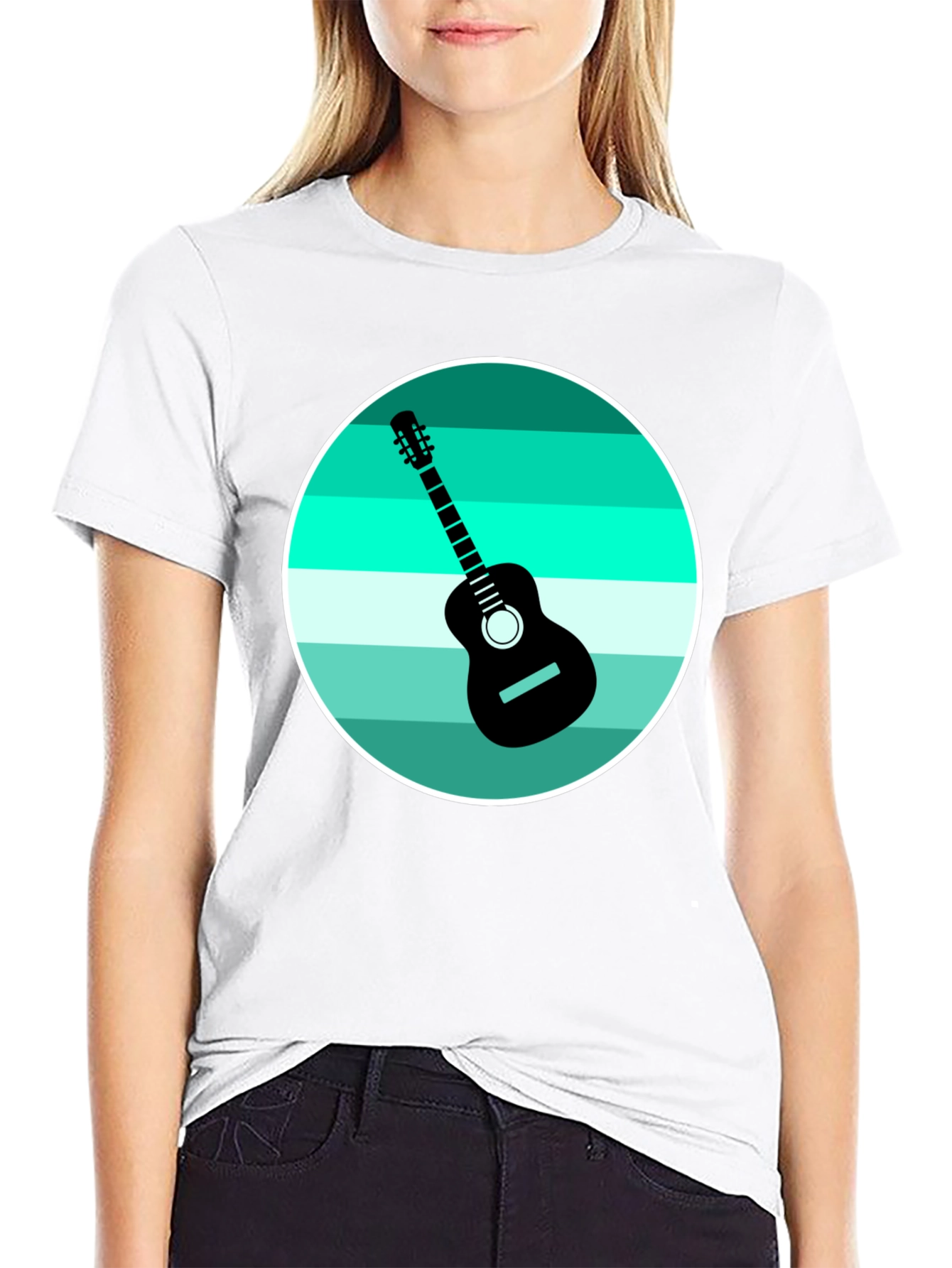 Camiseta Negra con Diseño de Guitarra Retro