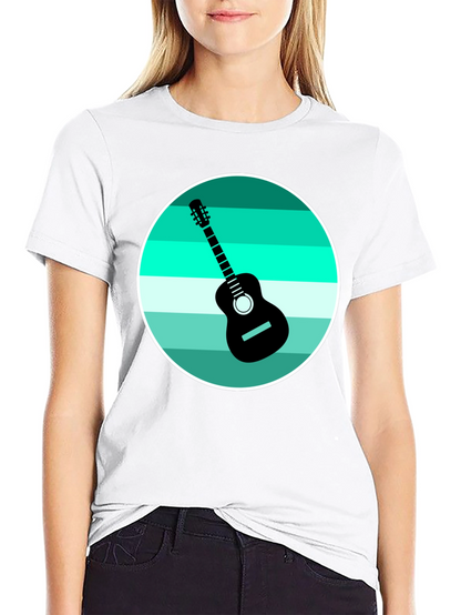 Camiseta Negra con Diseño de Guitarra Retro