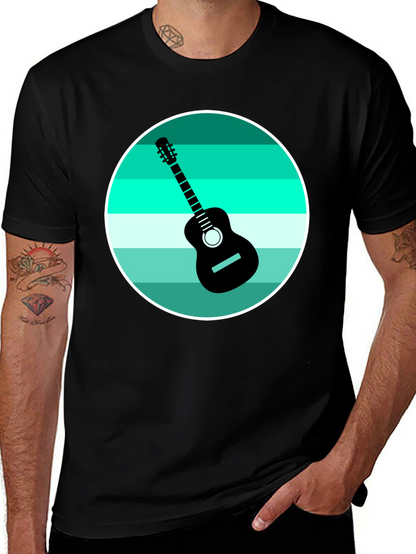 Camiseta Negra con Diseño de Guitarra Retro
