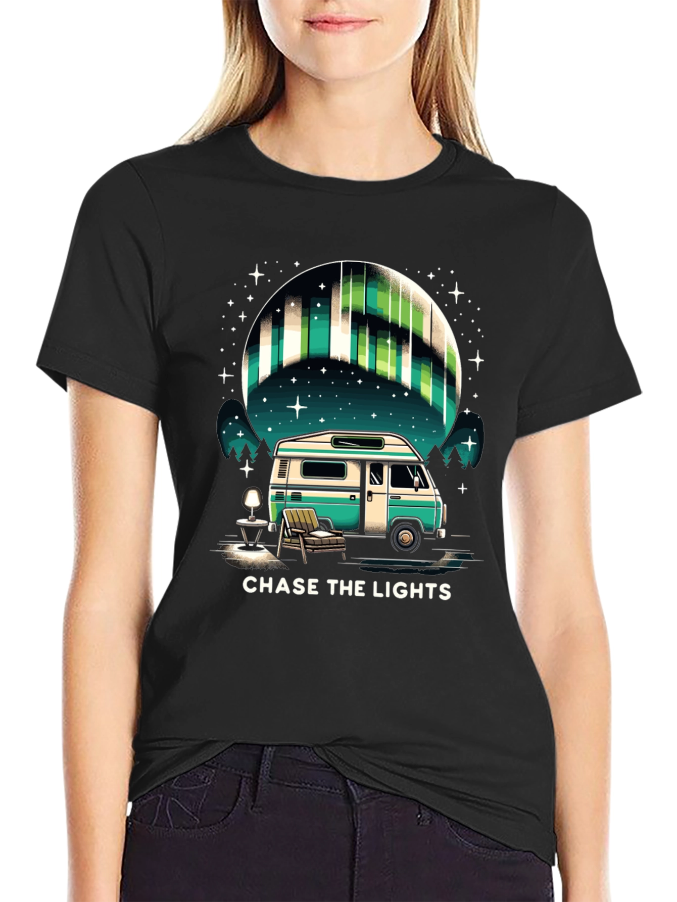Camiseta Negra: Persigue las Luces del Norte