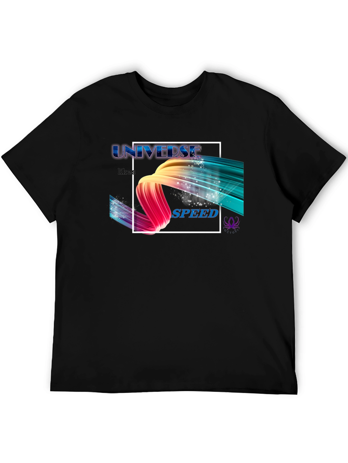 Camiseta Negra Universe Likes Speed Estampada