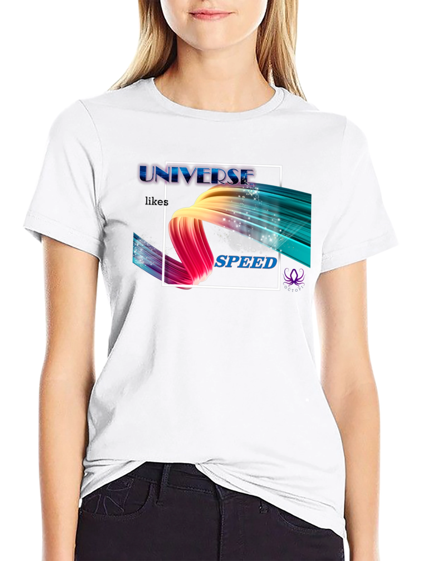 Camiseta Negra Universe Likes Speed Estampada