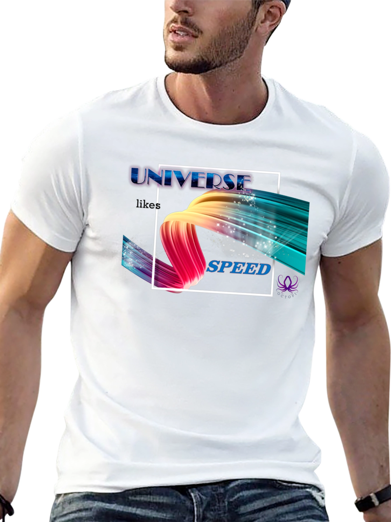 Camiseta Negra Universe Likes Speed Estampada