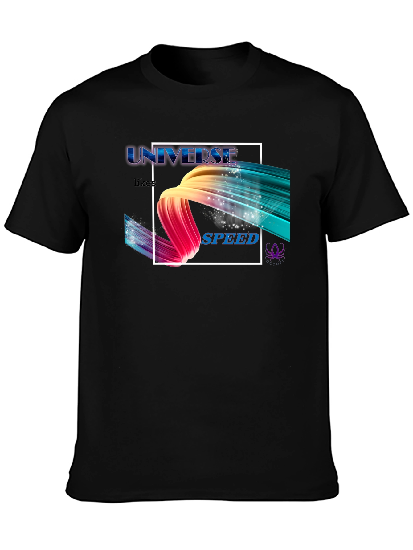 Camiseta Negra Universe Likes Speed Estampada