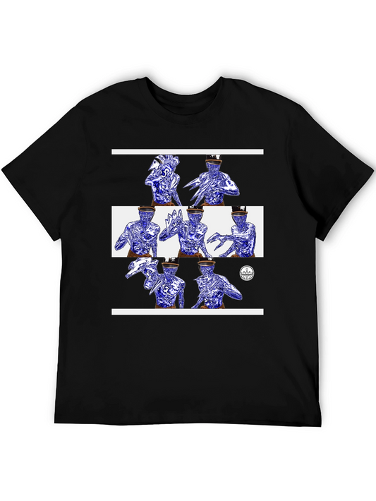 Camiseta Negra con Diseño Abstracto en Azul