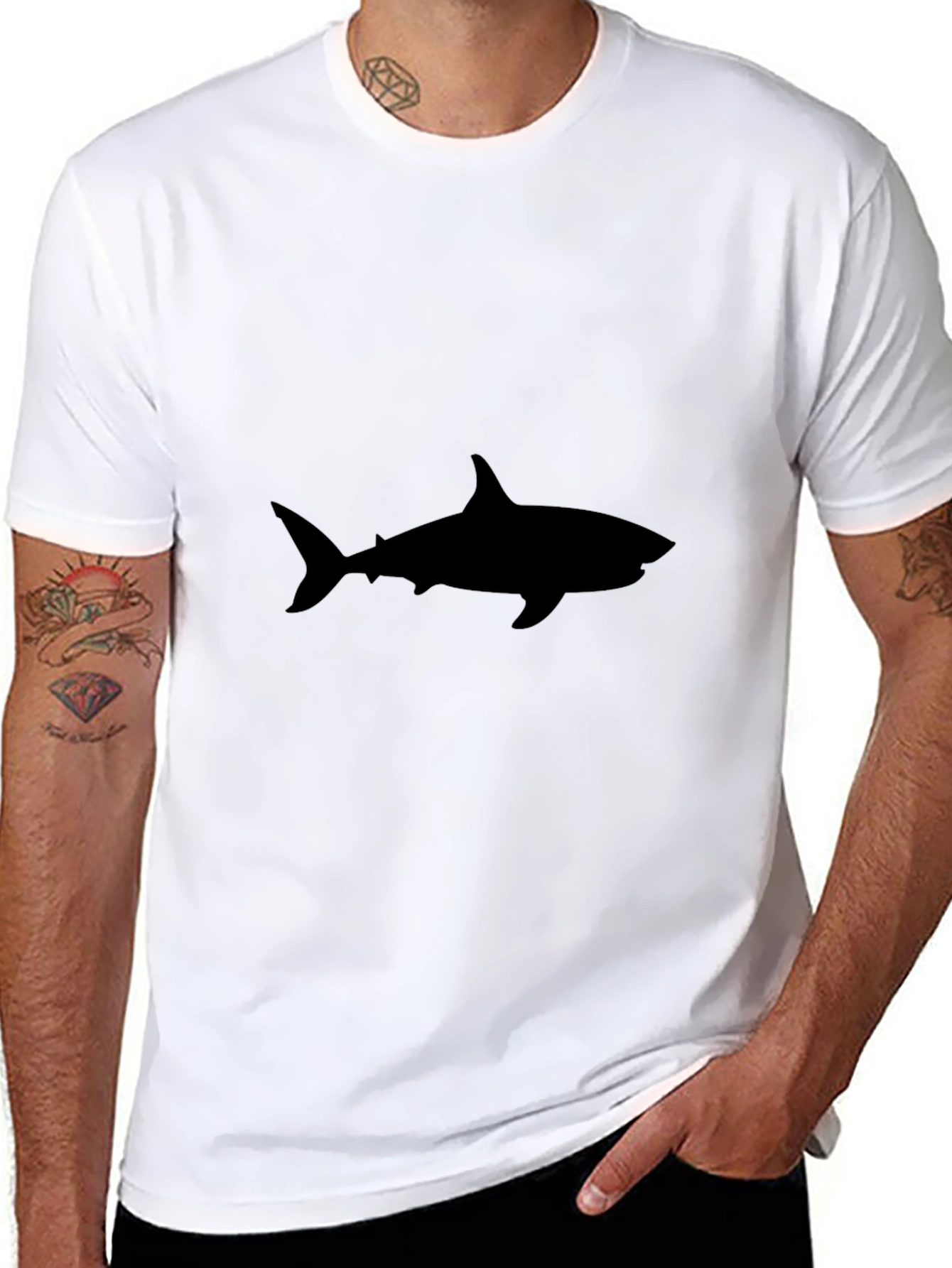 Camiseta Negra Hombre - Silueta Tiburón