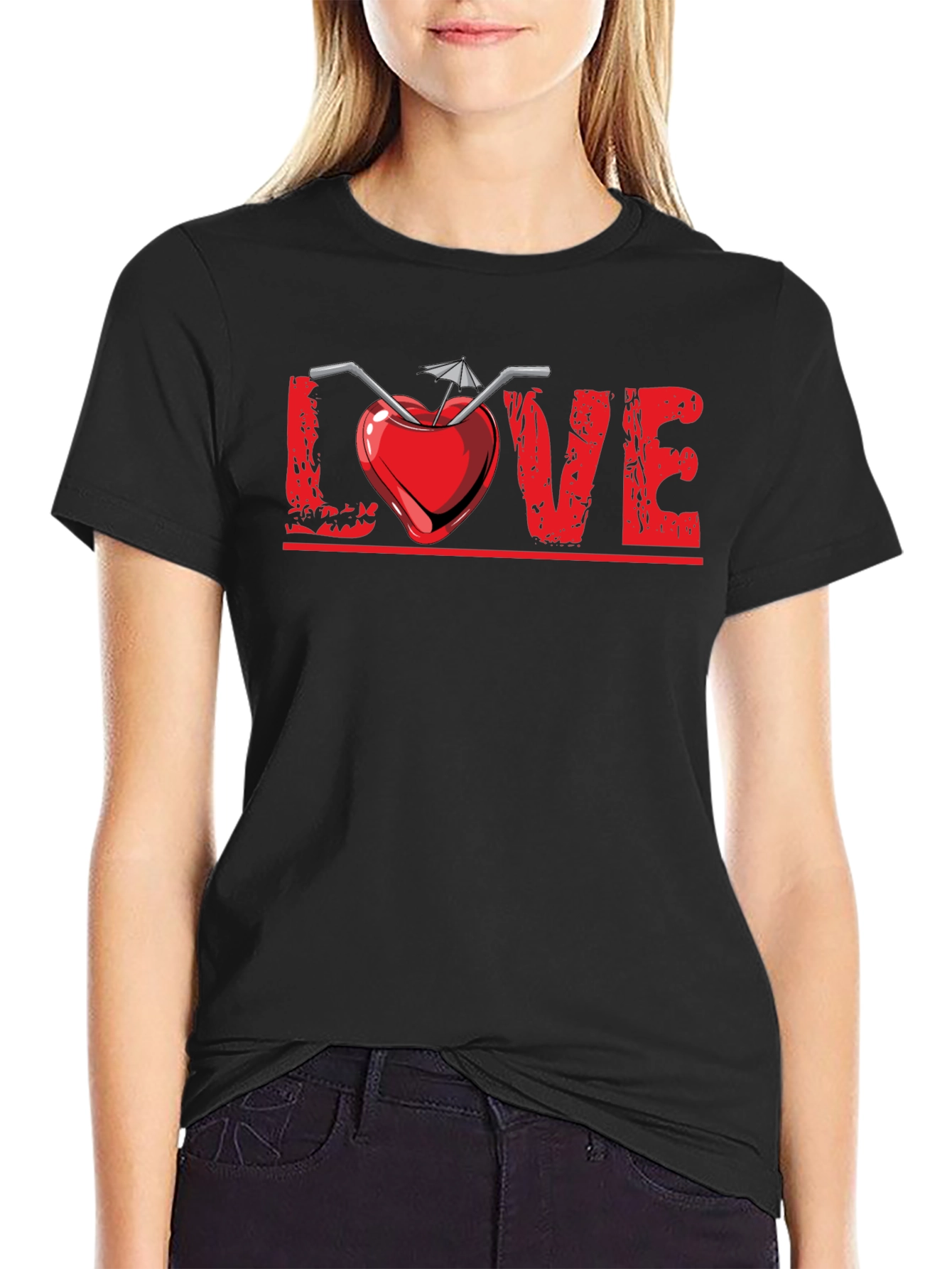 Camiseta Negra Diseño Amor Tropical