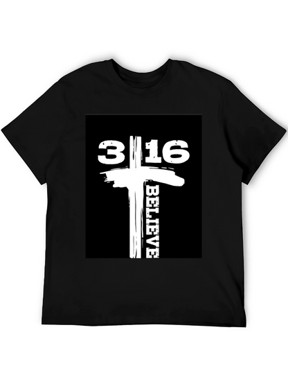 Camiseta Negra con Diseño 3:16 Believe