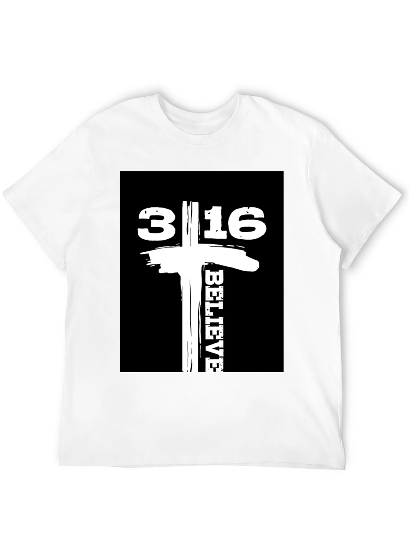 Camiseta Negra con Diseño 3:16 Believe