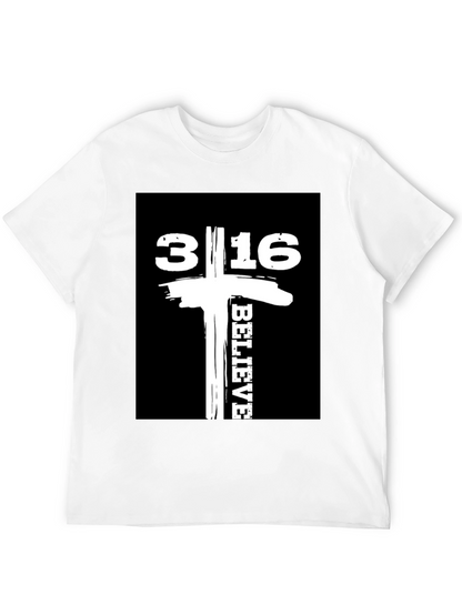 Camiseta Negra con Diseño 3:16 Believe