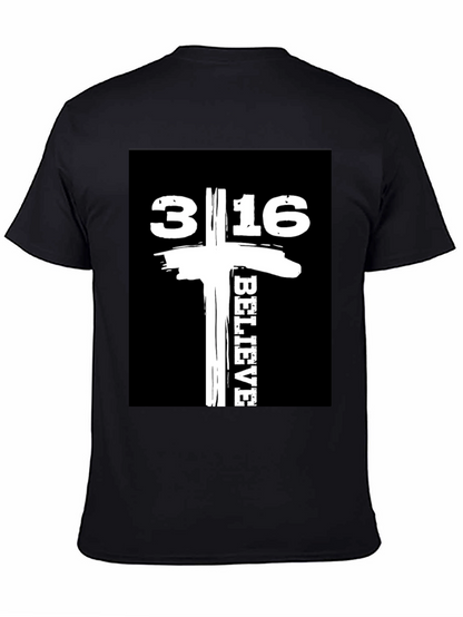 Camiseta Negra con Diseño 3:16 Believe