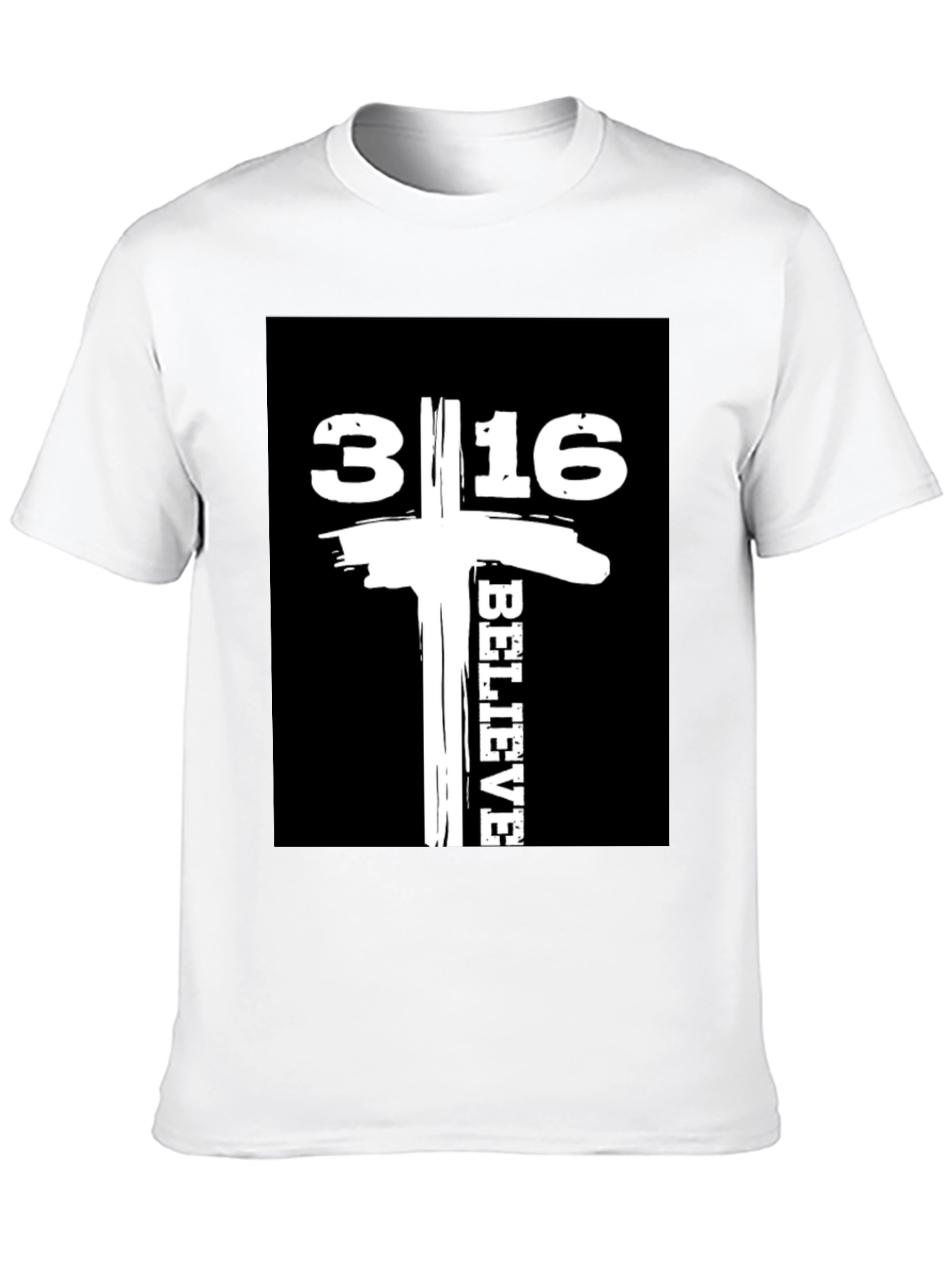 Camiseta Negra con Diseño 3:16 Believe