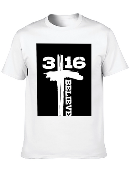 Camiseta Negra con Diseño 3:16 Believe